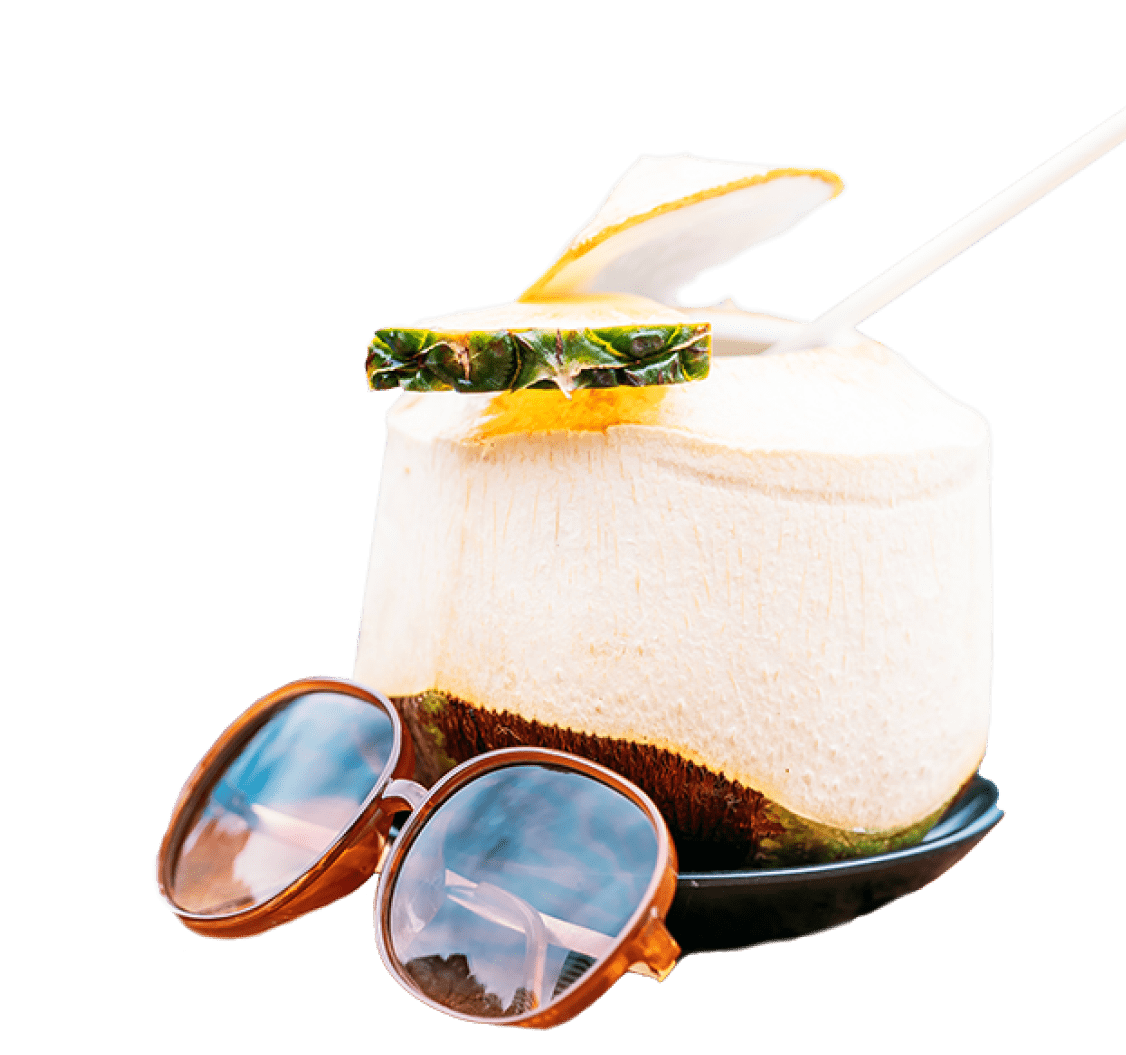 A coconut and sunglasses