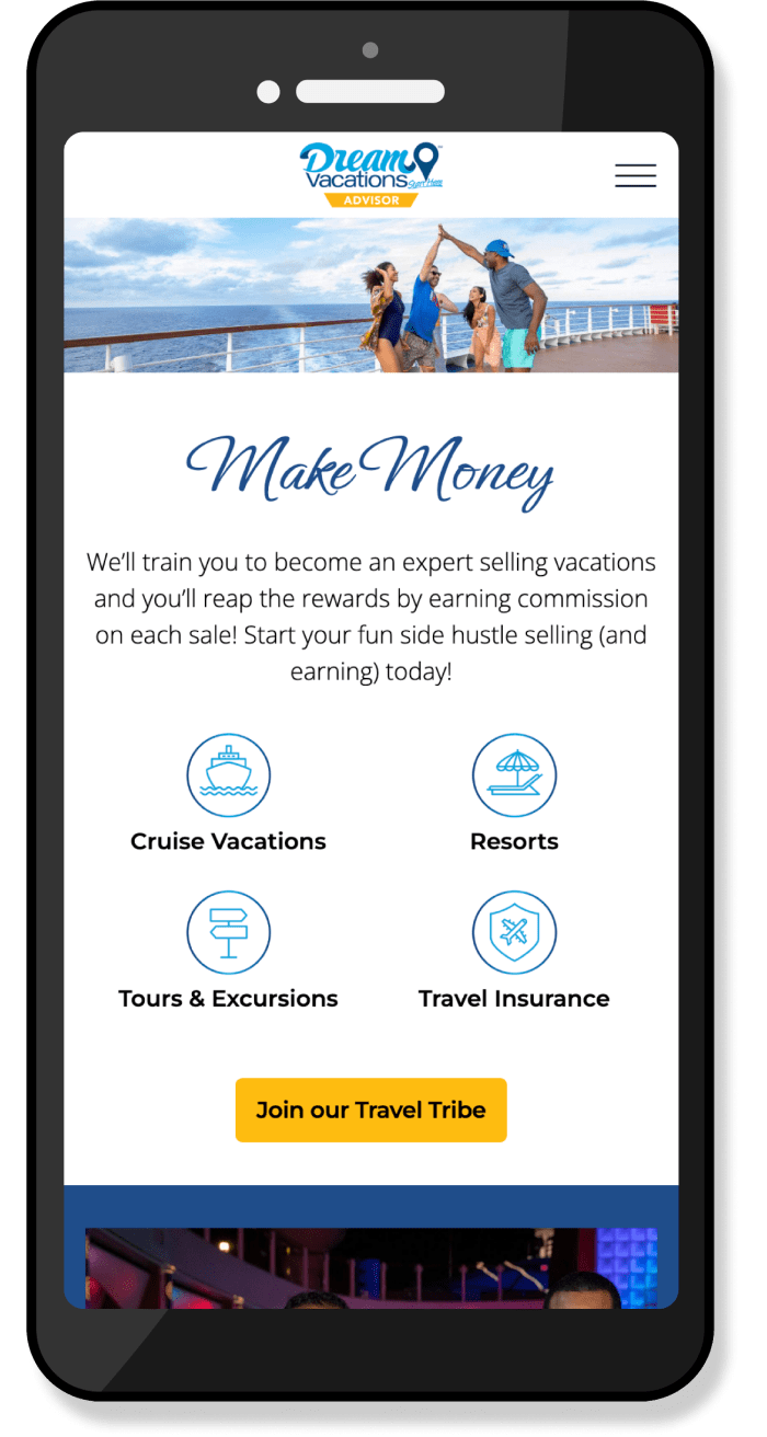 Mobile view of a Dream Vacations Advisor interior page