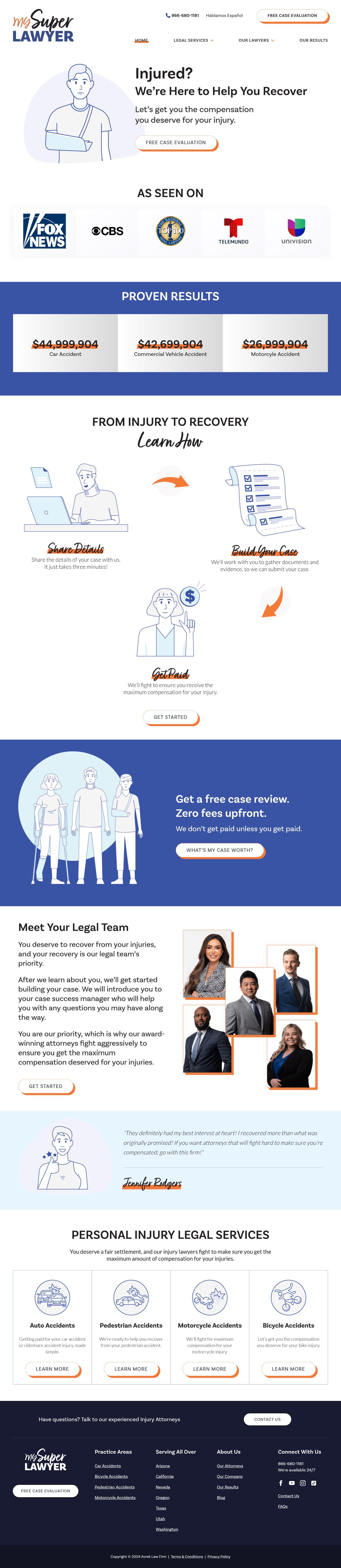 A full-page screenshot of the My Super Lawyer website