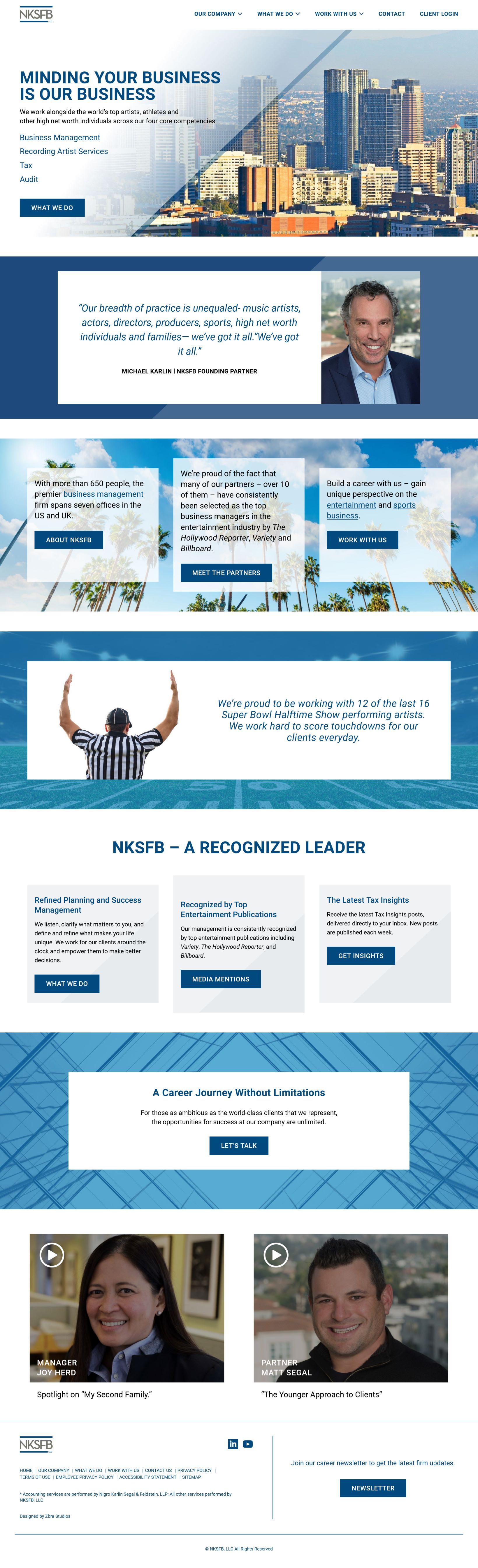 A full-page screenshot of the NKSFB homepage