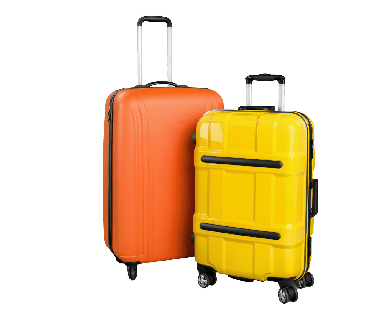 An orange suitcase and a yellow suitcase